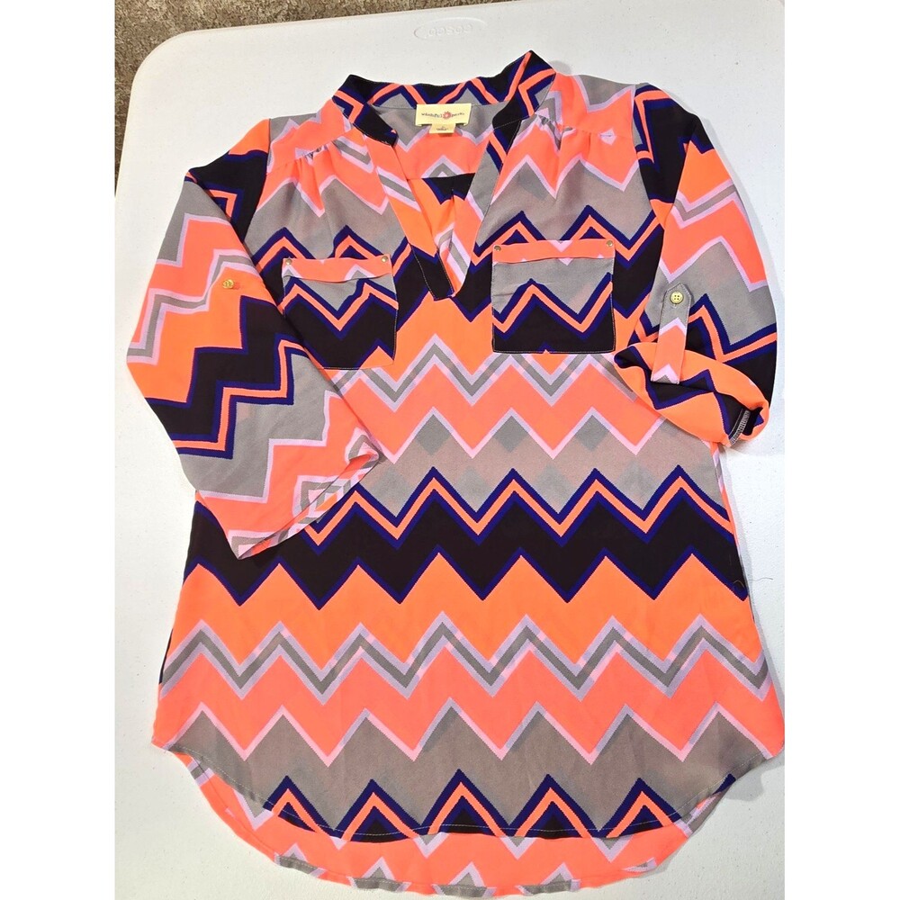 Wishful Park Women's Bright Colors Polyester Roll Tab Sleeve Blouse Shirt Size L